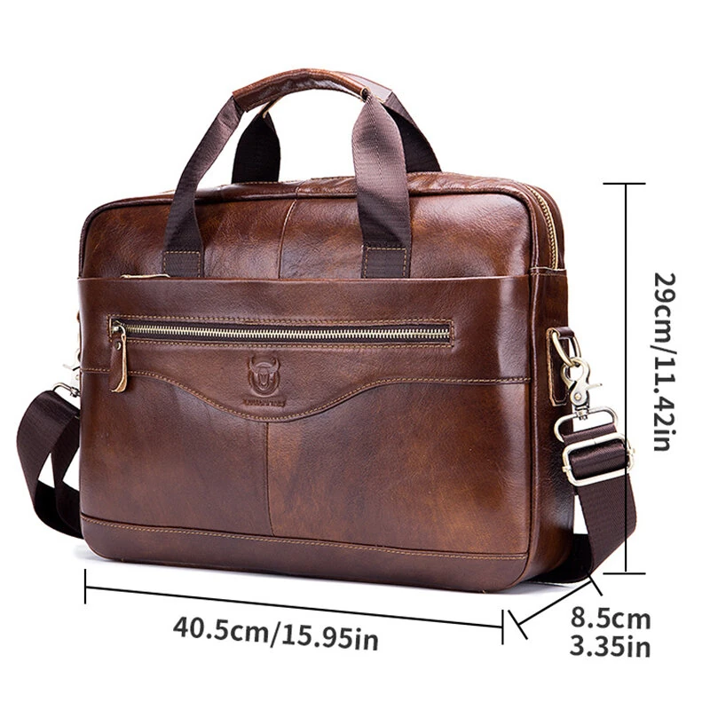 (image for) BULLCAPTAIN Briefcase Shoulder Messenger Bags Men's Genuine Leather 14-inch Laptop Bag's Men's Briefcase Office Business Handbag